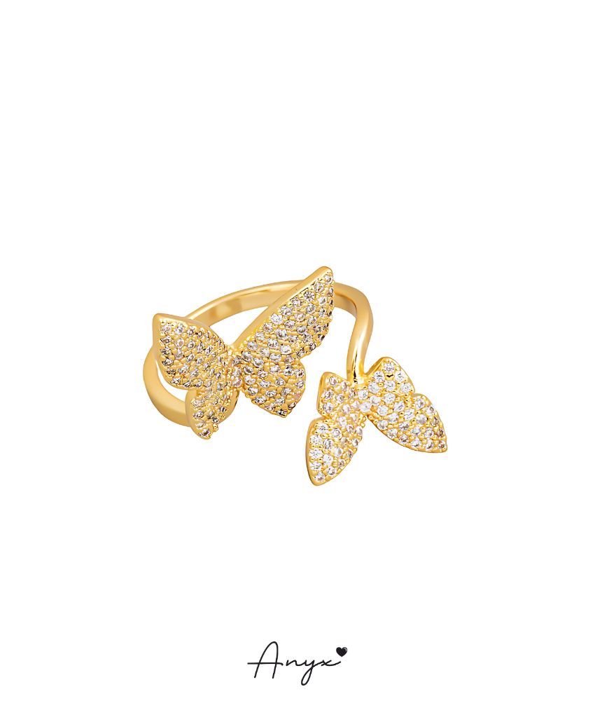 Butterfly Cross Studded Adjustable Ring - ANYX - 